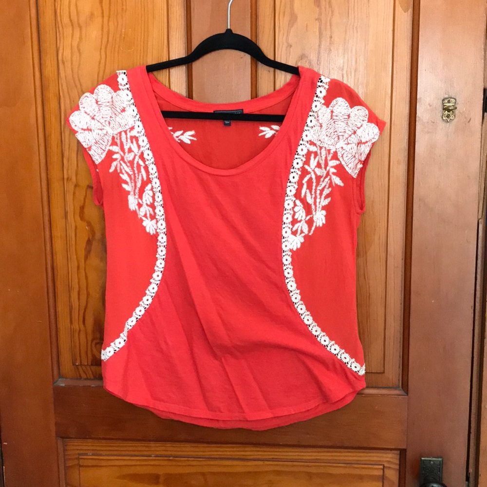 Anthropologie embroidered red t-shirt